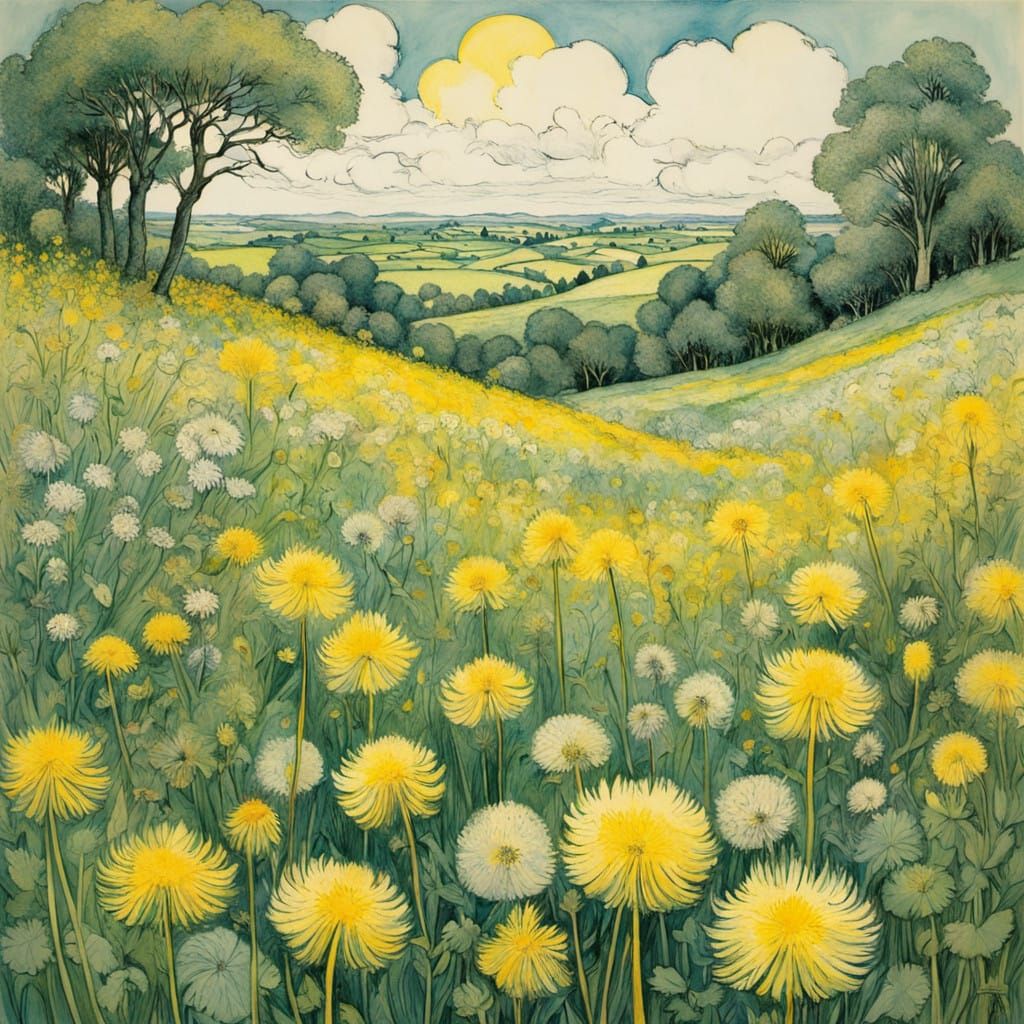 Ethereal Dandelion Landscape in Soft Focus Light