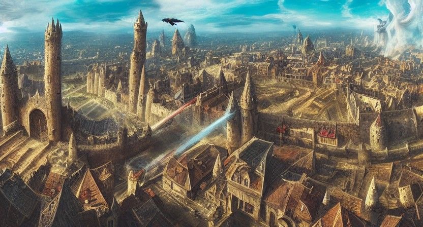 Dragon Attack on Medieval City Ruins