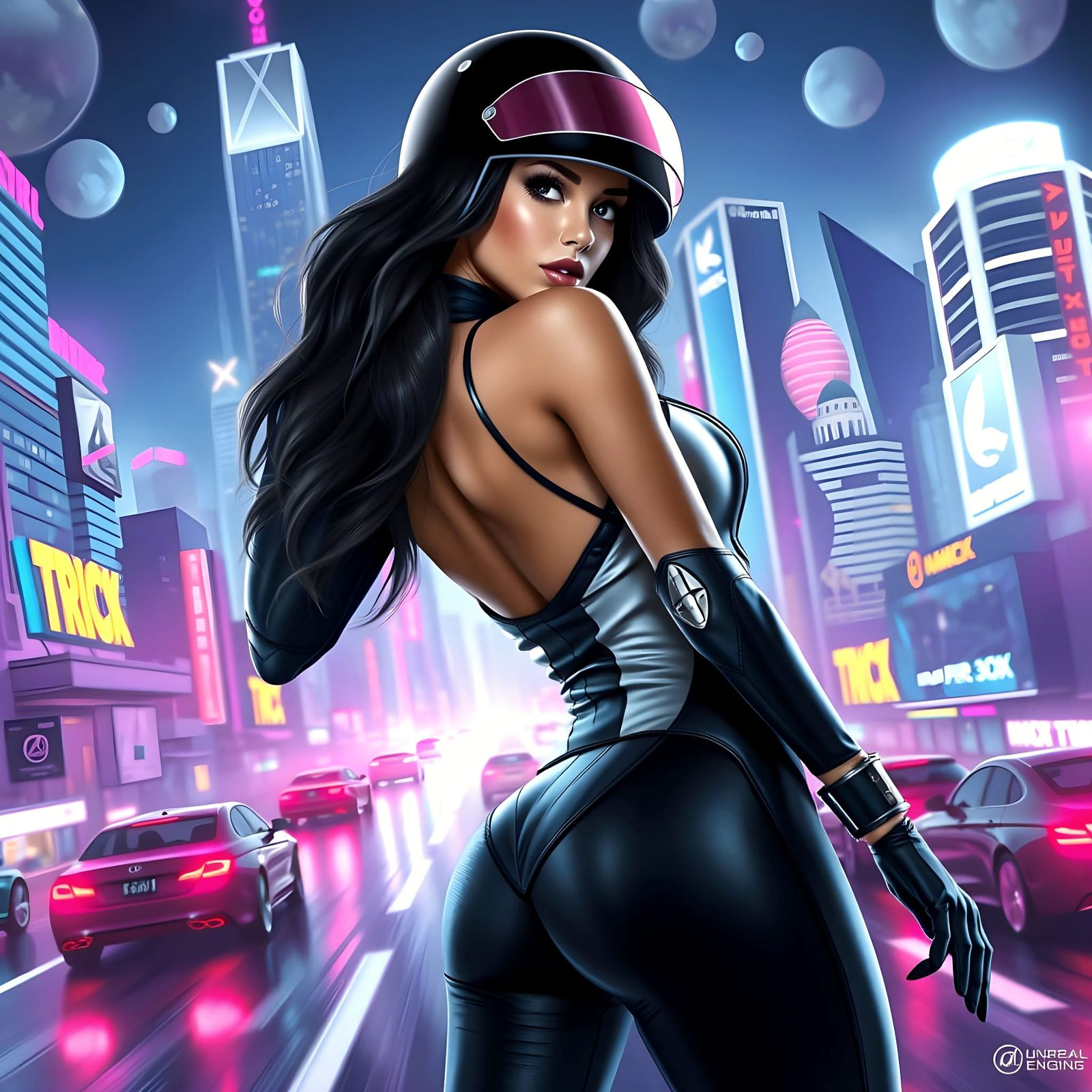 Sultry Speed Racer Sidekick in Vibrant Fantasy