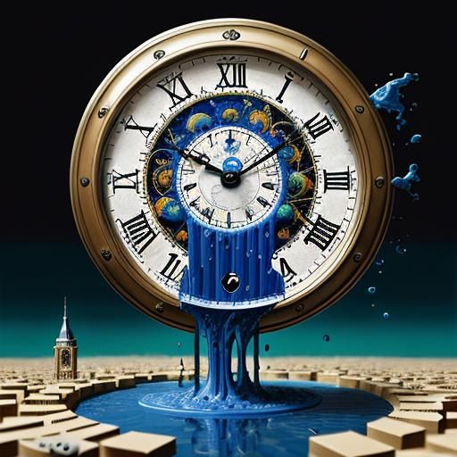 Liquid clock+ Time+ old Man Duplo explosure, Surrealism Salv...