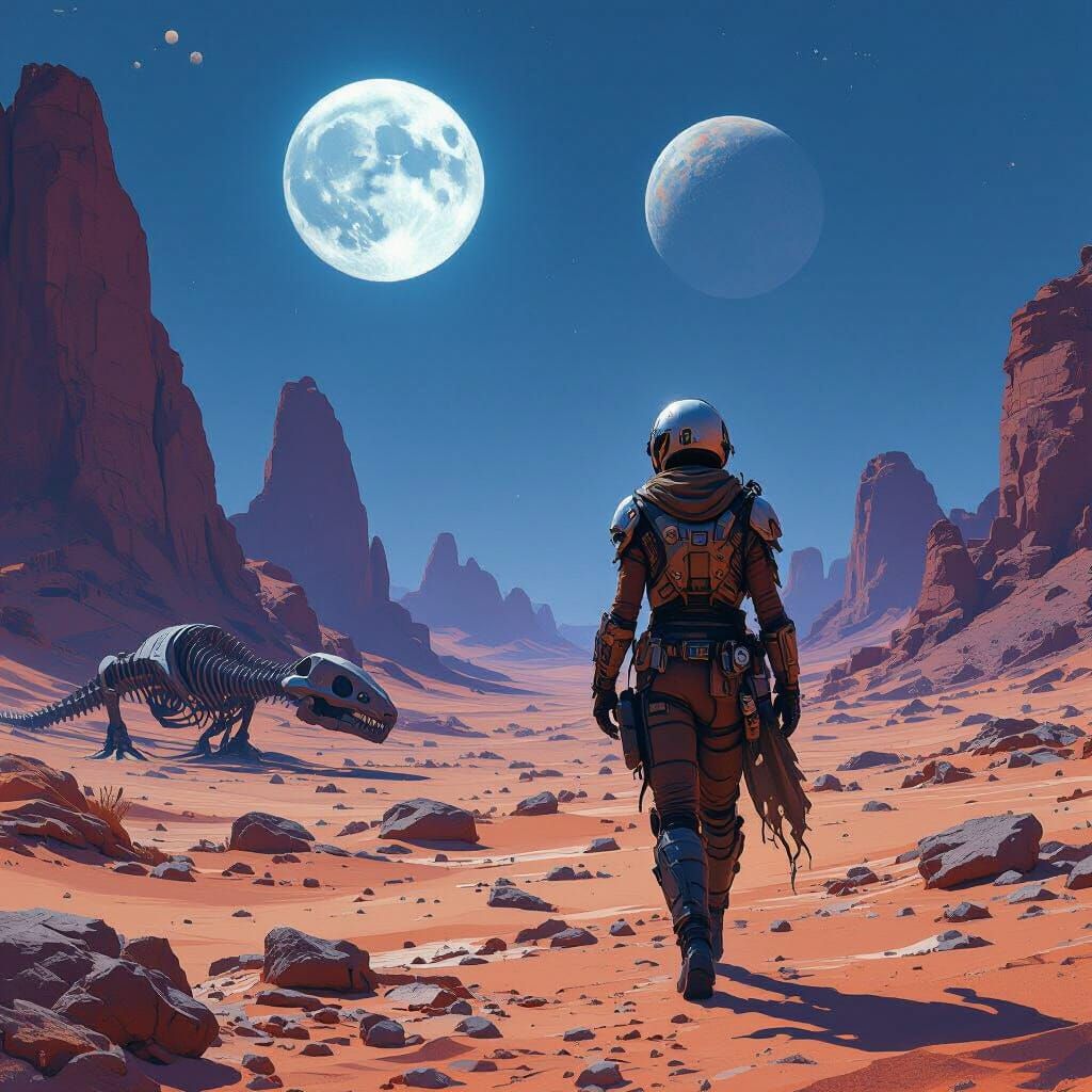 Alien Desert Wanderer in Gritty Sci-Fi Style