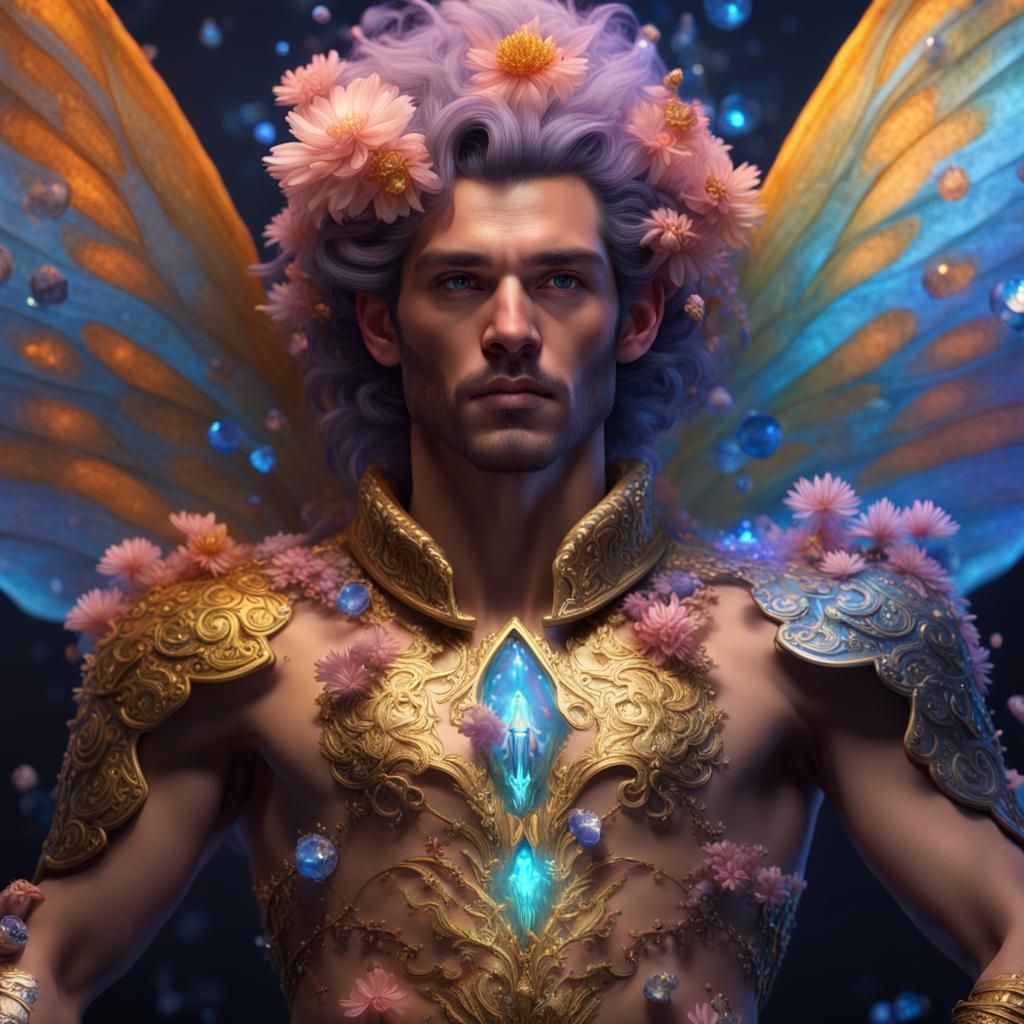 Hyperreal Male Fairy in Bioluminescent Bottle