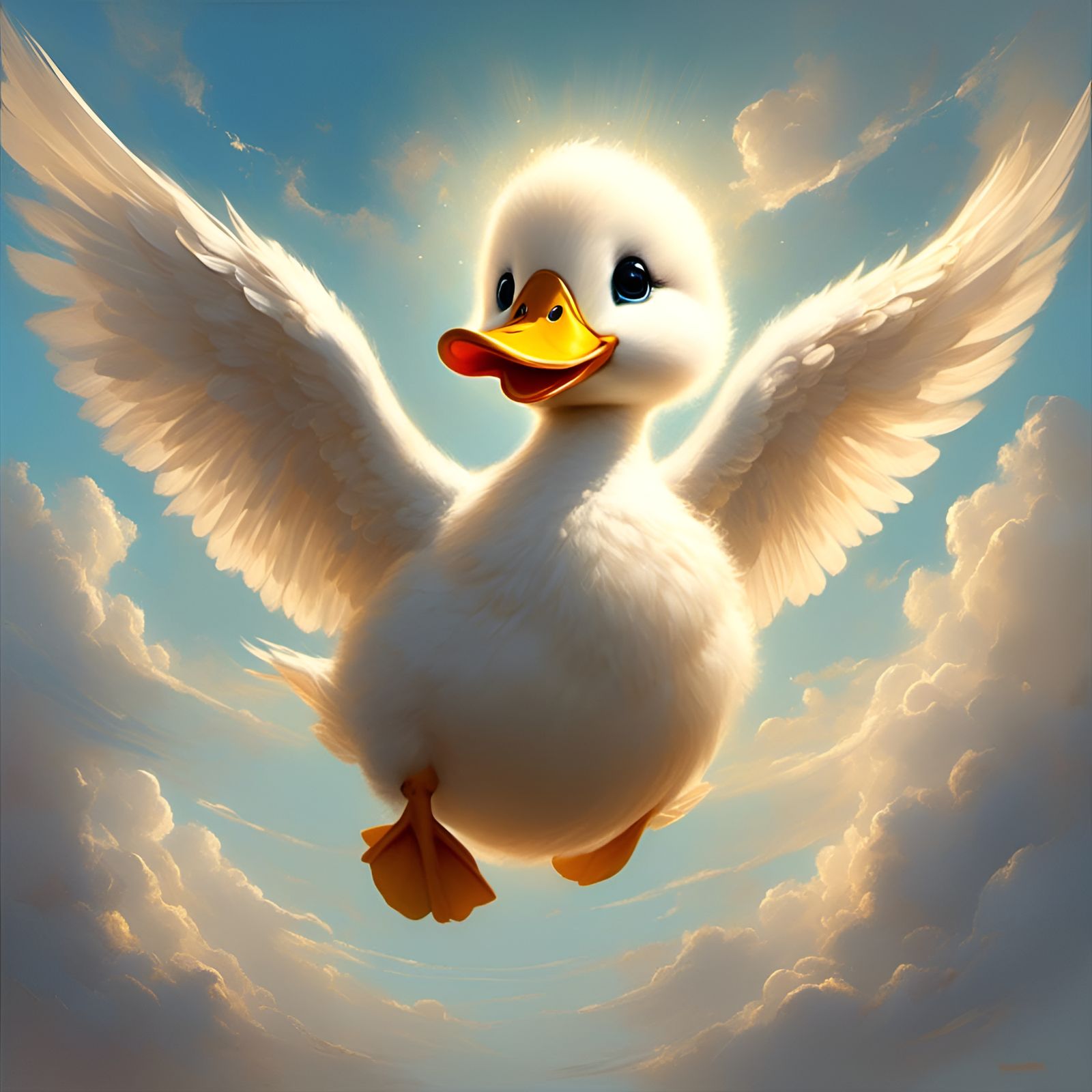 Angel Duck Ascending: Oil Painting in Heaven