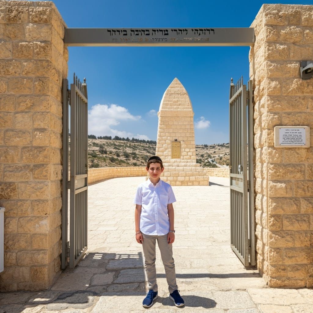 Youthful Hasidic Boy Surveys Meron Landscape