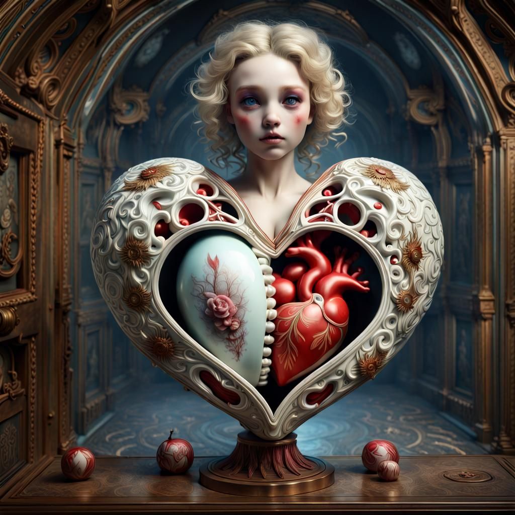 Heart Bursting from Doll's Chest in Digital Art
