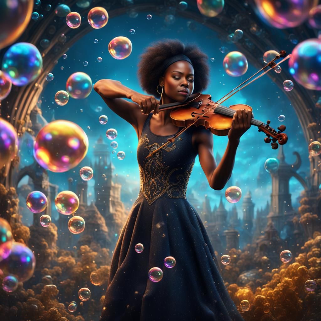 Beautiful Black Woman Playing Violin in Fantasy Art