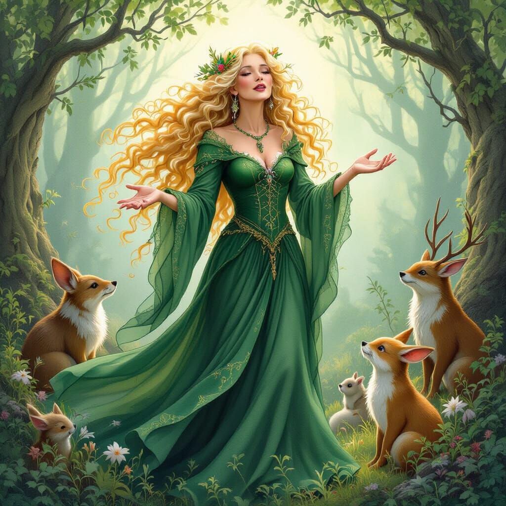 Enchanting Witch Fairy Serenade in Mystical Forest
