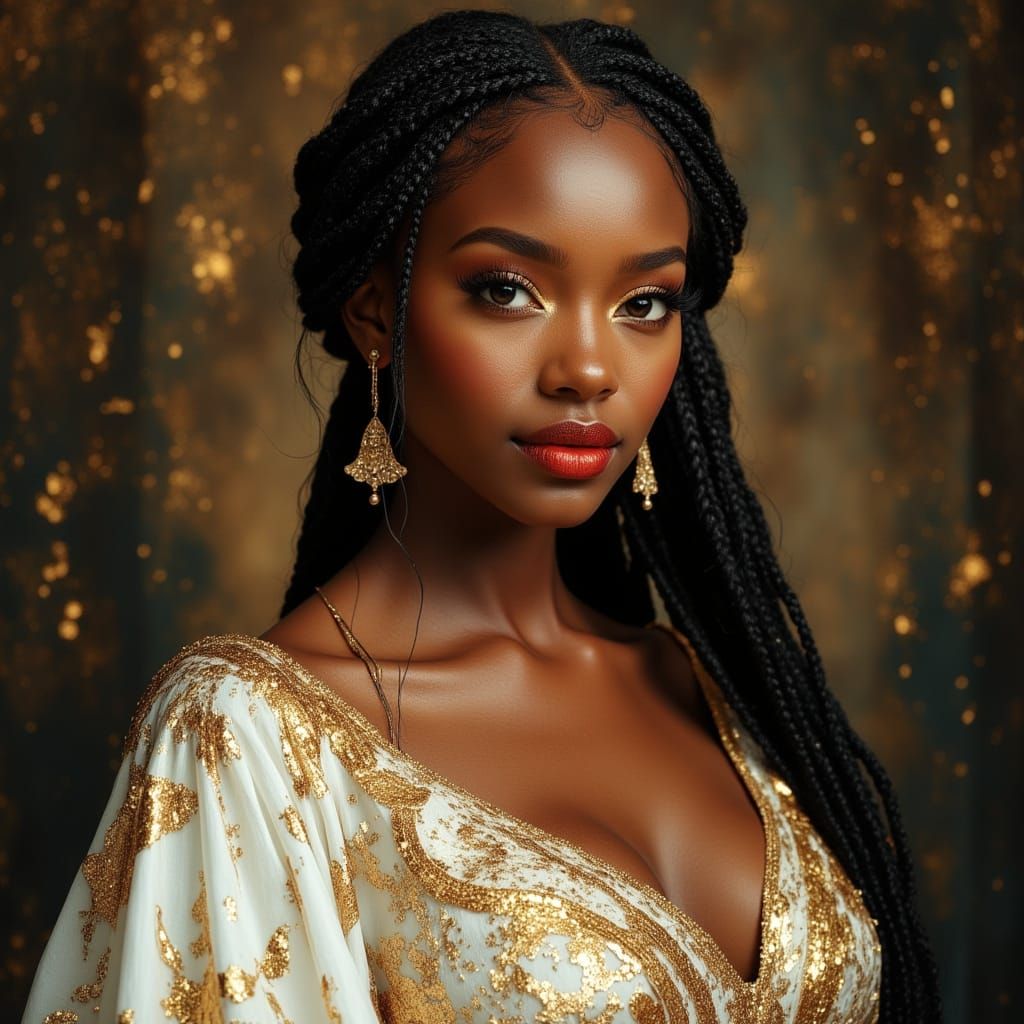 African Goddess Portrait in Opulent Oil Painting Style