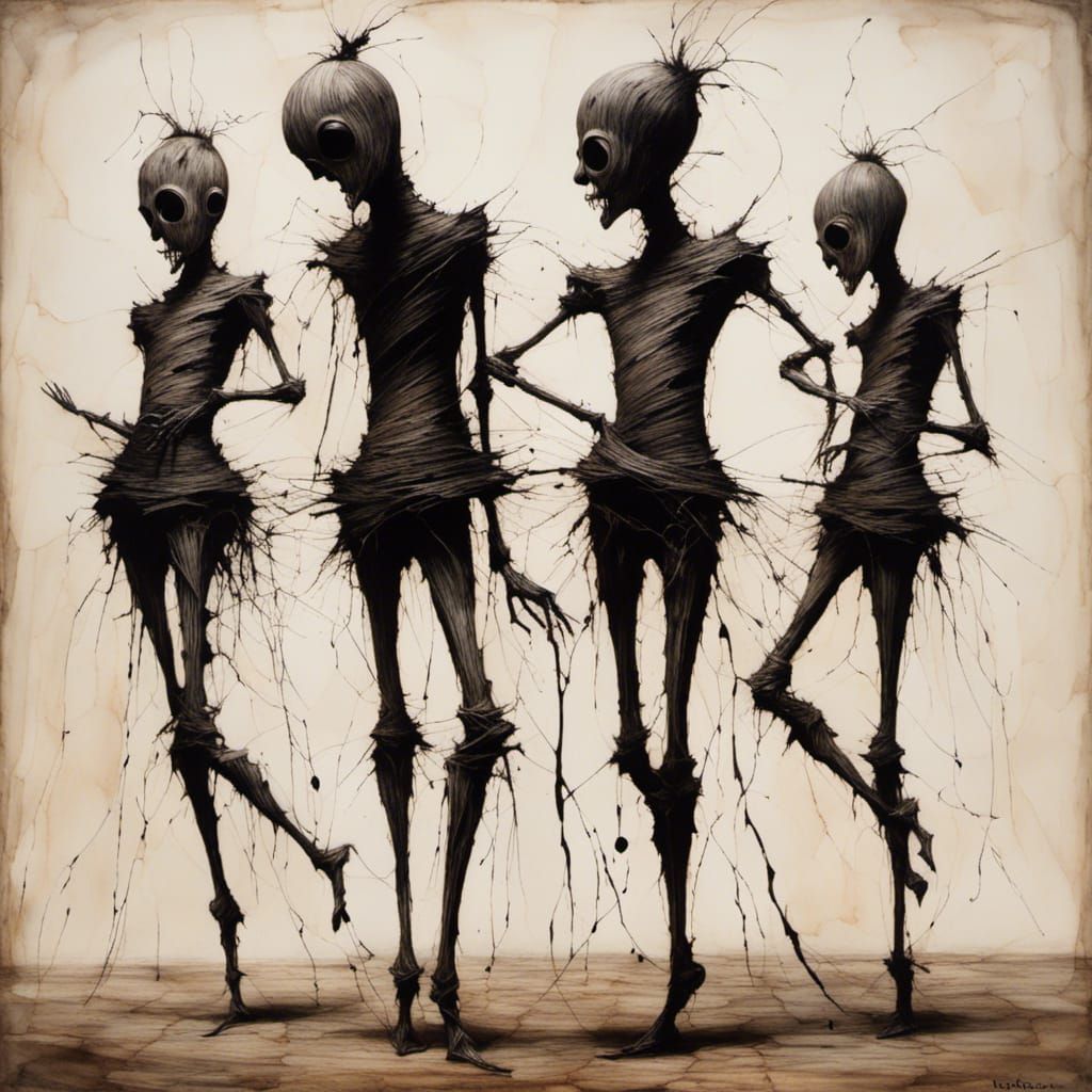 Sinister Can-Can Dancers in Tim Burton Style