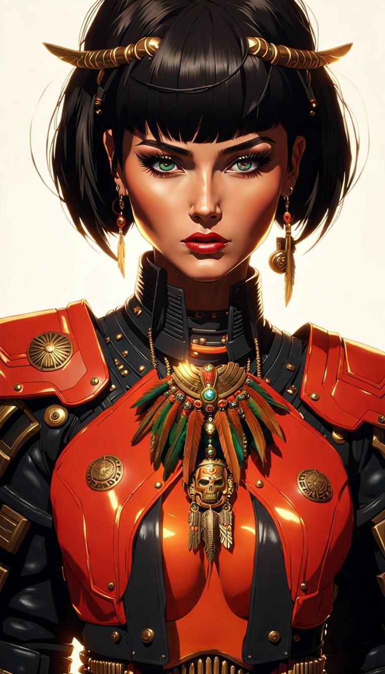 Aztec Warrior Woman in Cyberpunk Servo-Armor