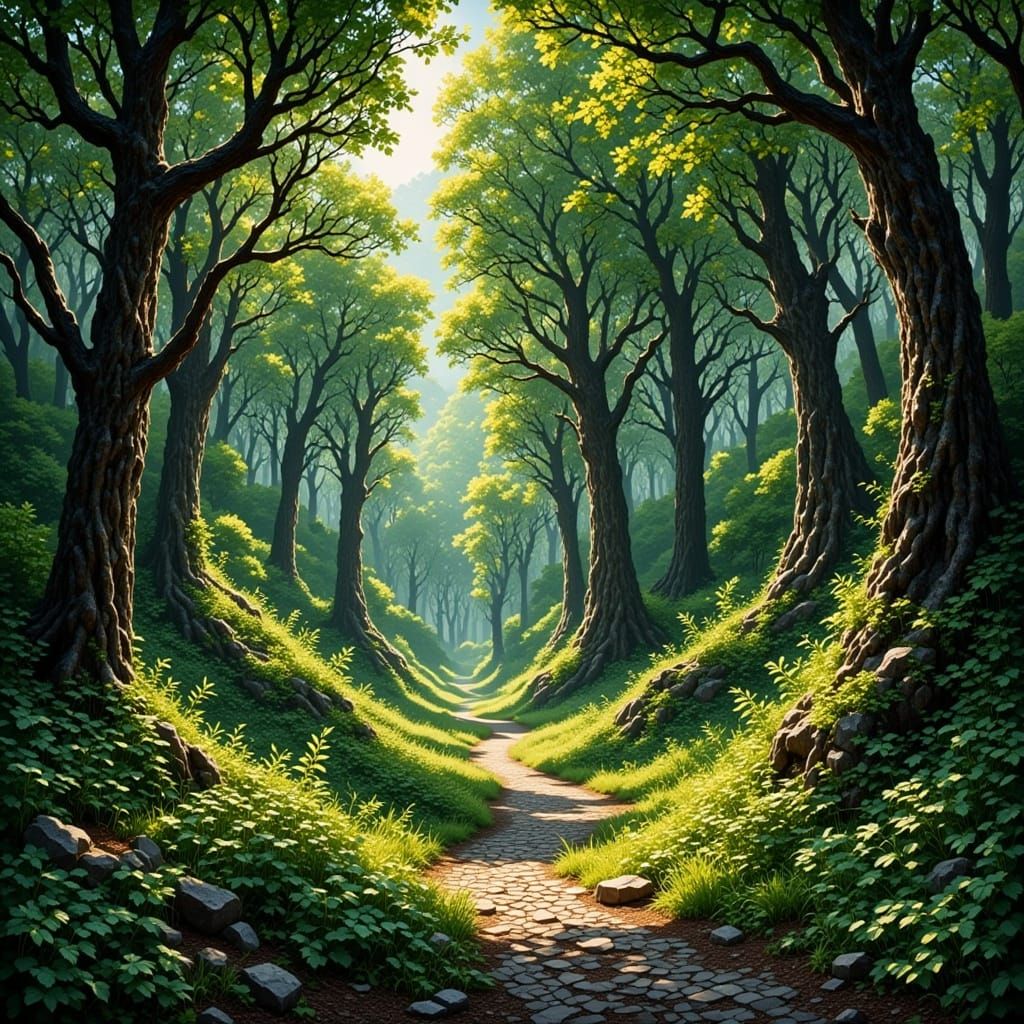 Tall Trees in a Glimmering Fantasy World