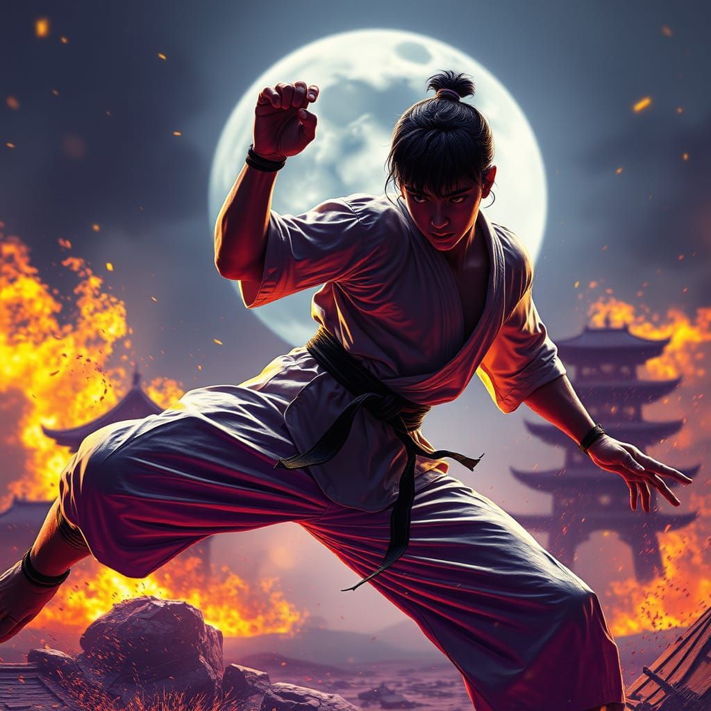 Hyperdetailed Karate Kid in Dark Fantasy Style