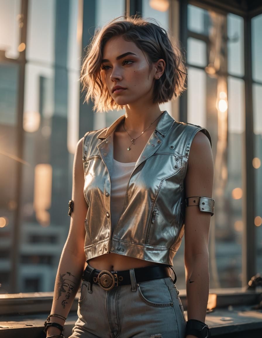 Stylish Teen Girl Portrait in Cyberpunk Aesthetic