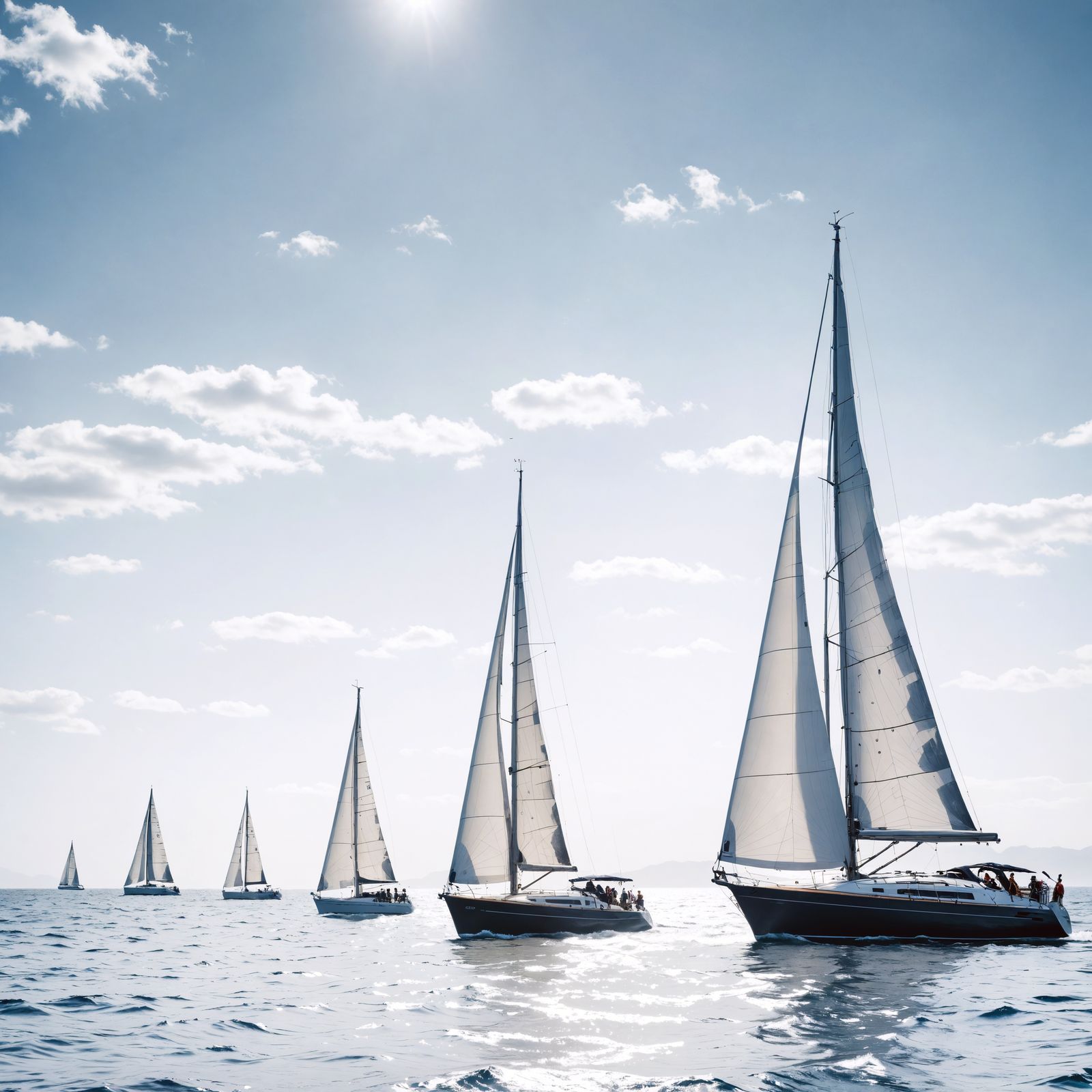 Hyperrealistic Sailboats in a Moody Ocean Scene