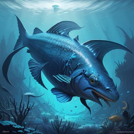 Golden Fish in Underwater Fantasy World