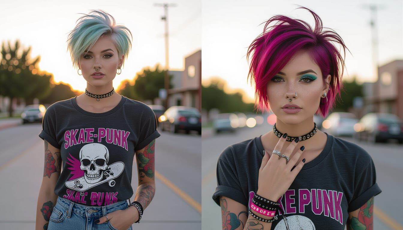 Skate-Punk Girl with Asymmetrical Hairstyle