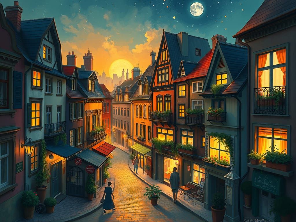 Whimsical Urban Fantasy with Rooftop Gardens