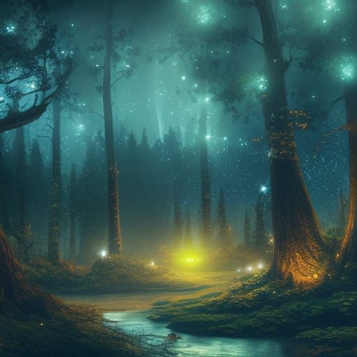Enchanting Starry Night Forest Landscape