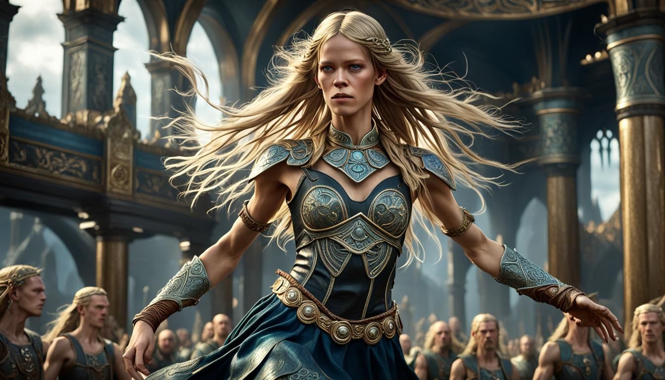 Goddess Freja Dances in Valhalla: Art Nouveau Style