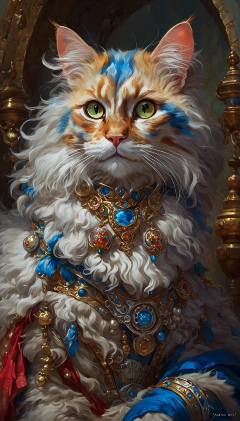 Mythical Cat in Oil Painting Style