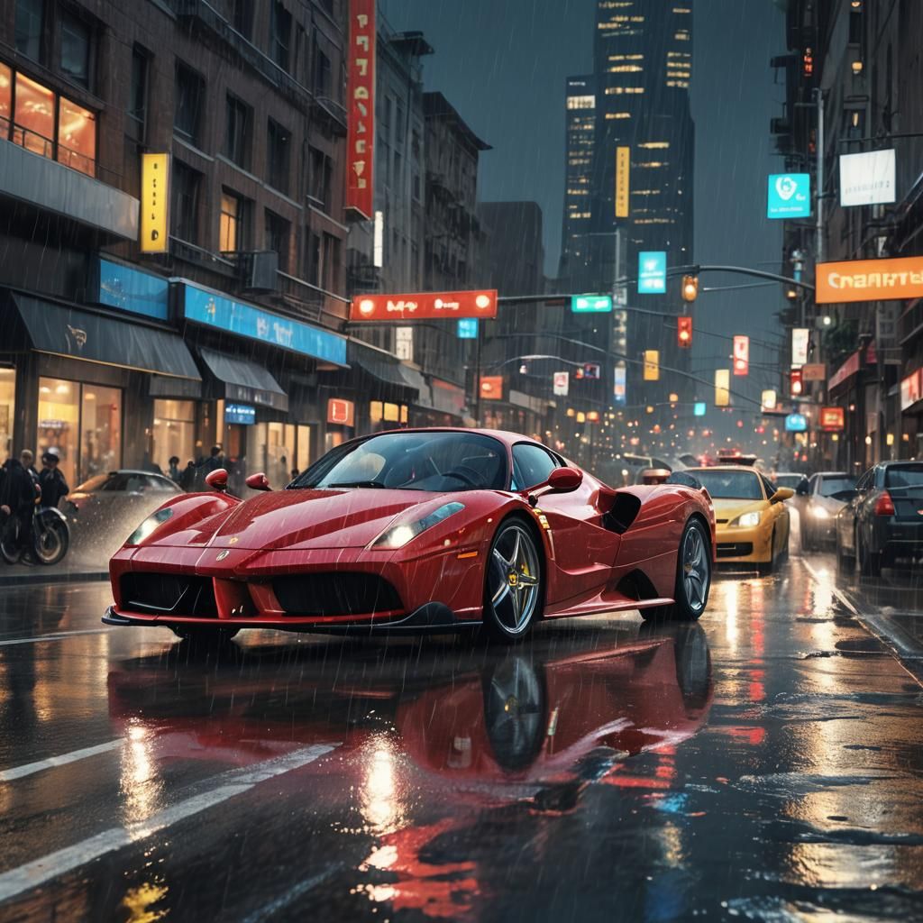 Ferrari Enzo Weaving Through Neon Cityscape