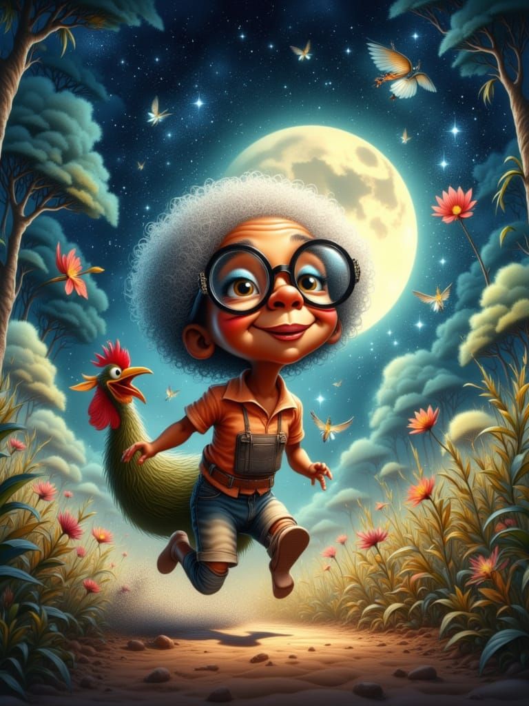 Funny Caricature of Madea Chasing Rooster in Digital Paintin...