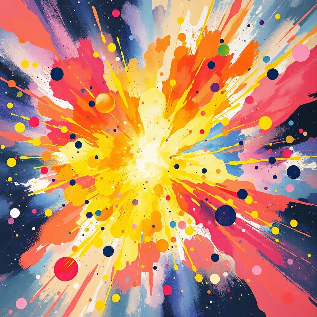 Cosmic Explosion at Universe End: Watercolor and Crayons