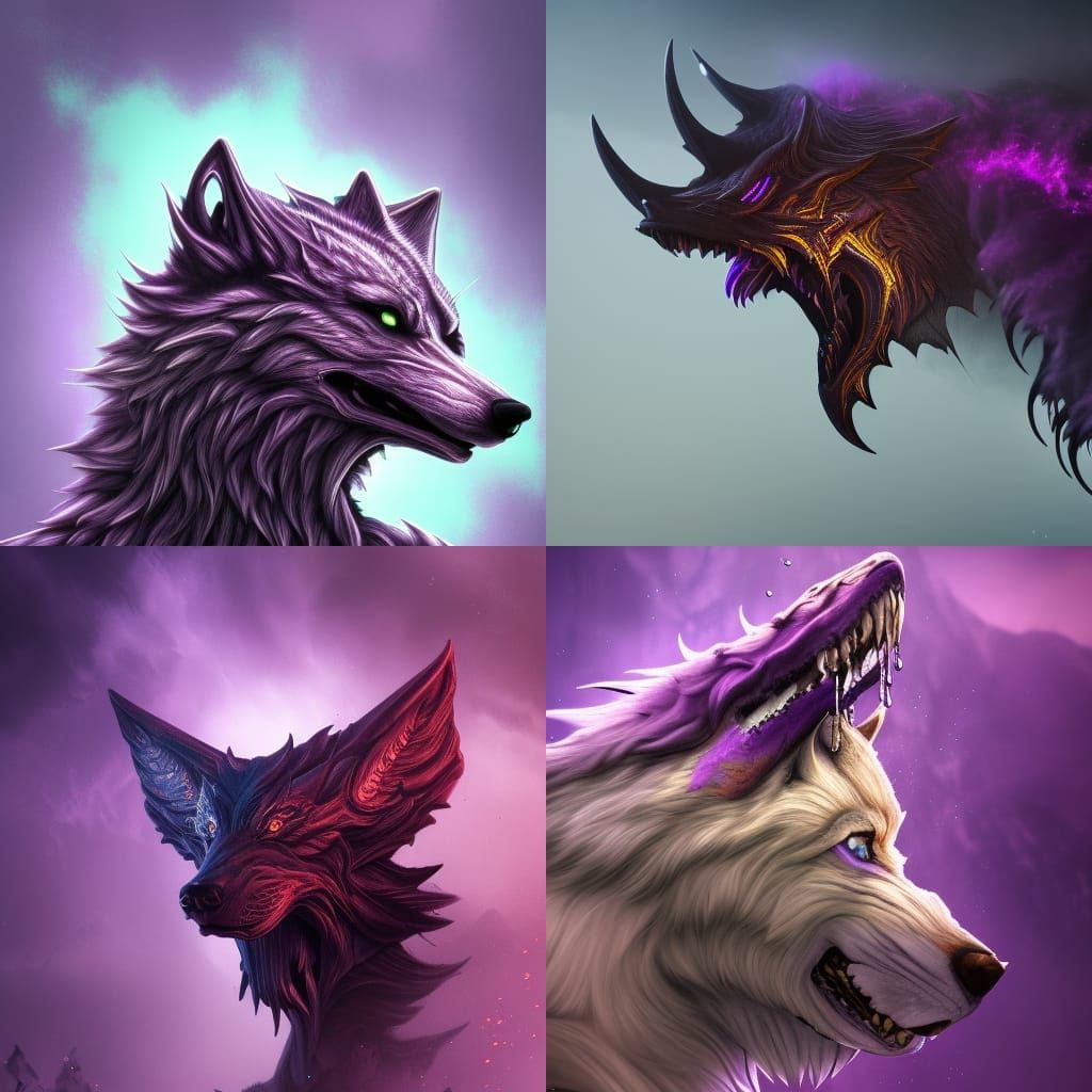 Purple Storm Wolf Head in Detailed Matte Painting