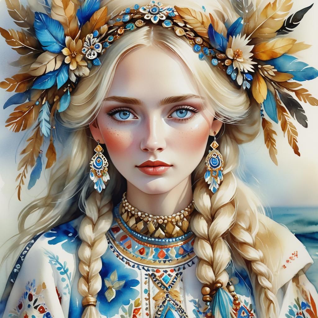 Russian Blonde in Slavic Clothing: Vibrant Folk Art
