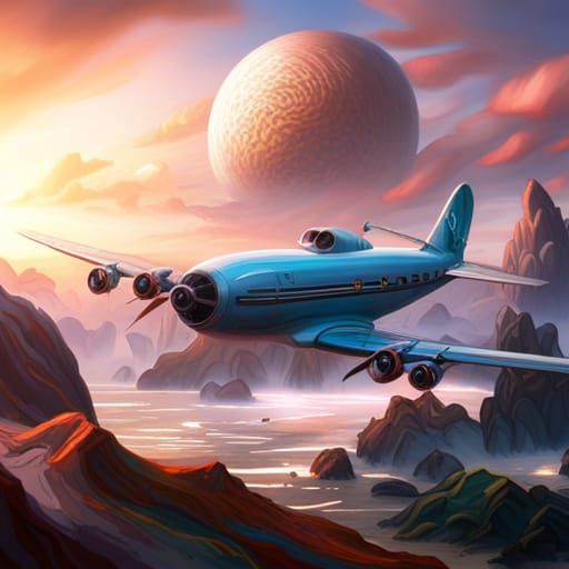 Fantastical Airplane in Detailed Matte Painting