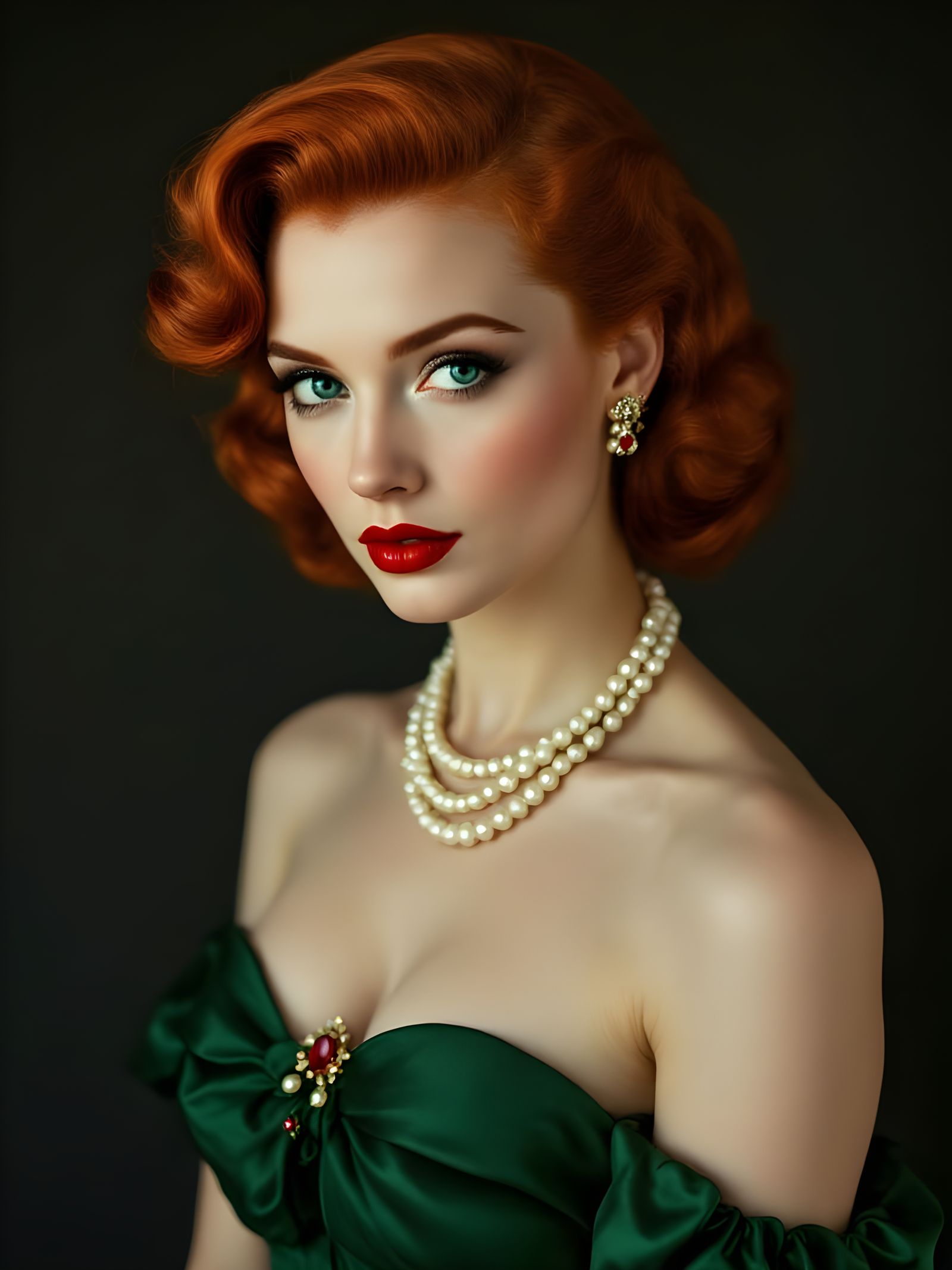 Vintage Glamour Noir Goddess in Emerald Green