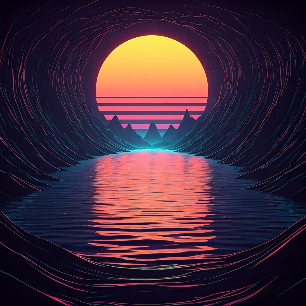 Cyberpunk Holographic Glitch Art, Dark Vortex Landscape