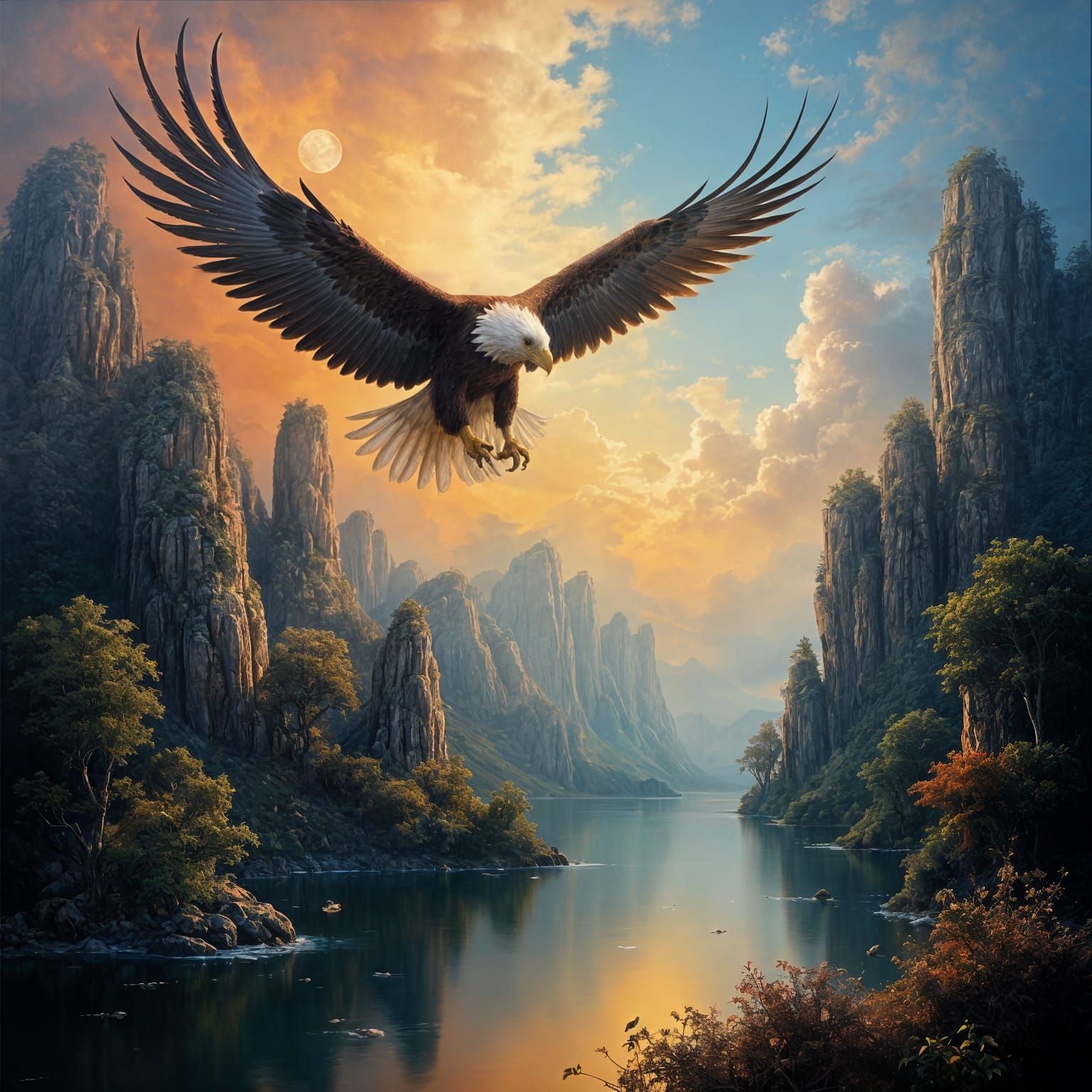 Majestic Eagle in Dreamlike Surreal Landscape