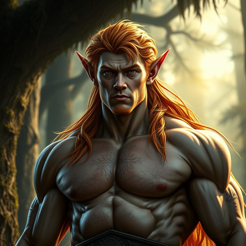 Athletic Elf in Mystic Forest, Dark Fantasy Art