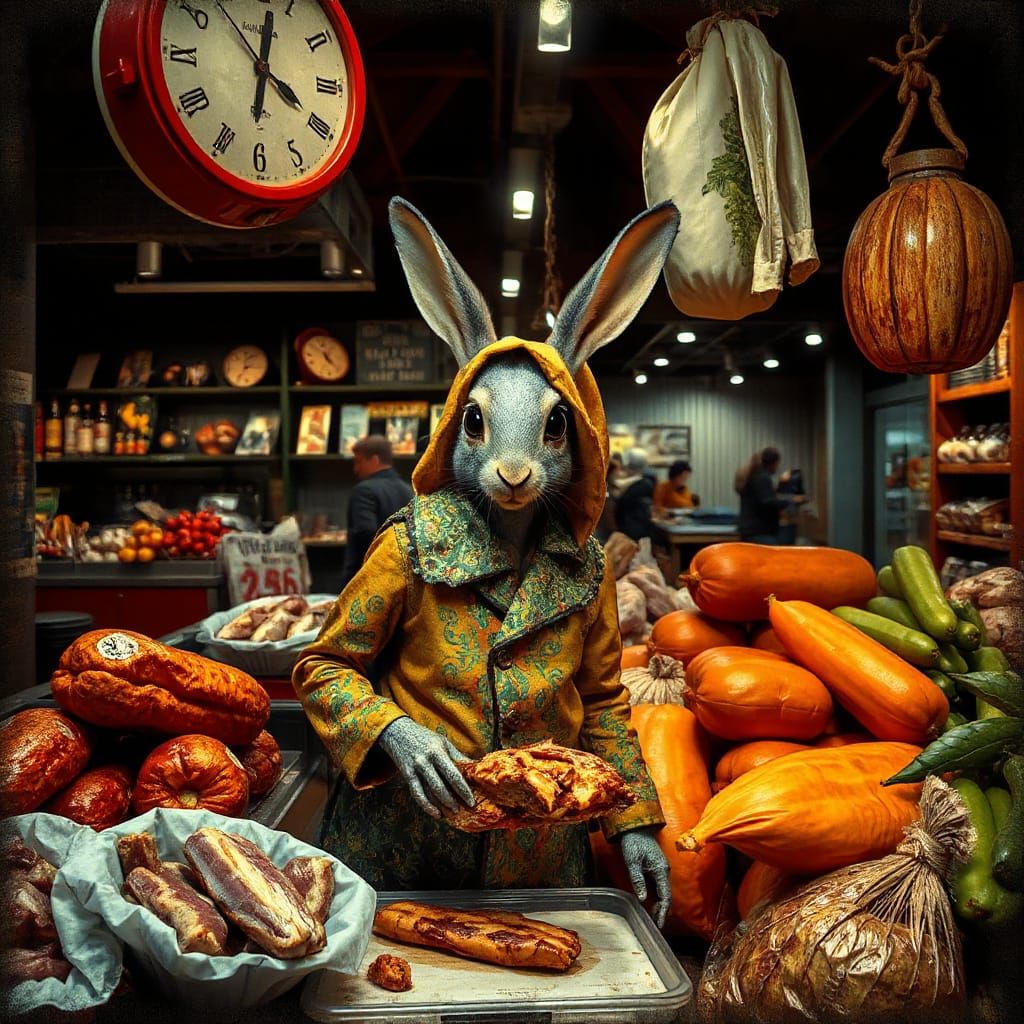 Surreal Alien Rabbit Market as Dreamlike Art