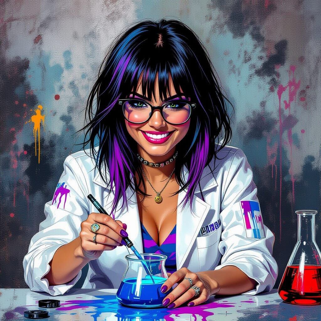 Stylish Mad Scientist in Graffiti Splash Art Style