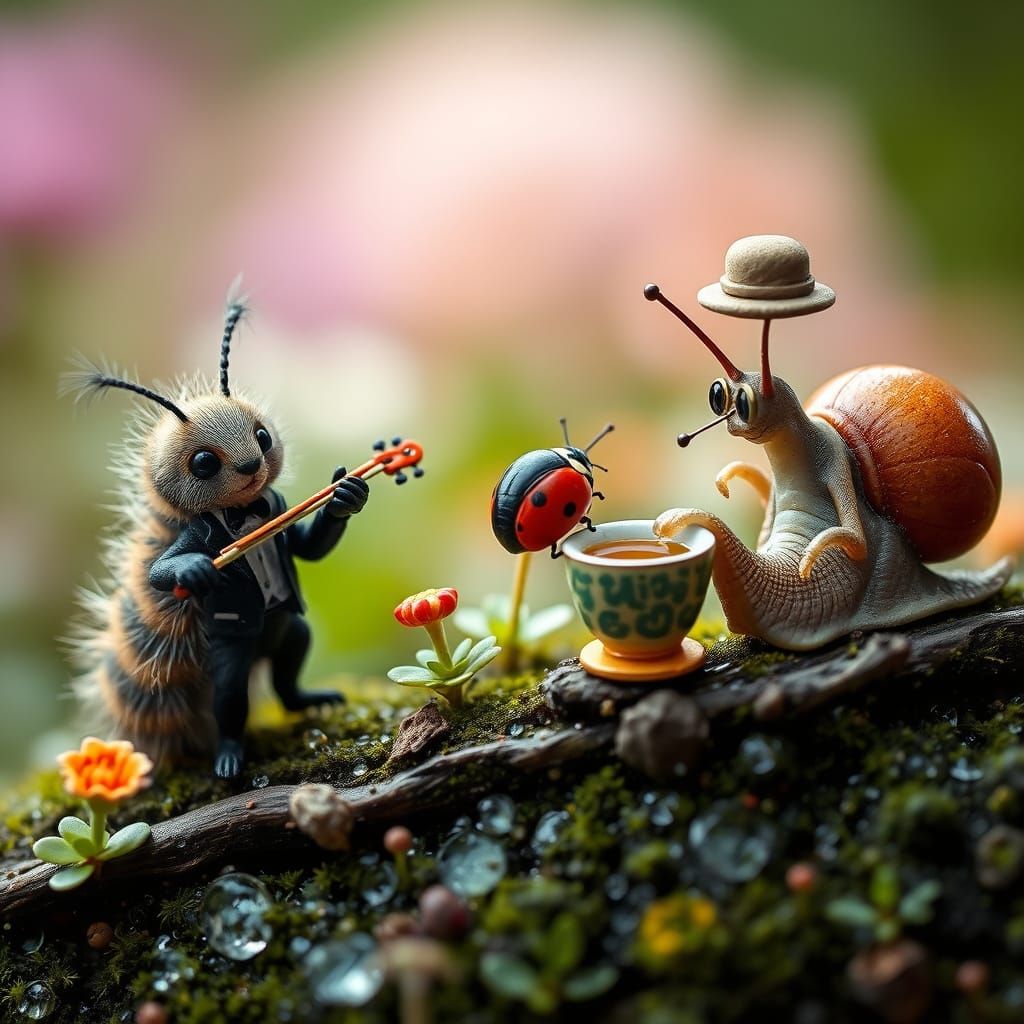 Whimsical Insect Musicians in a Tiny Ecosystem