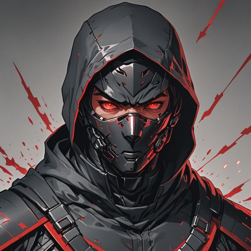 Cyborg Ninja Portrait in Cel-Shaded Anime Style