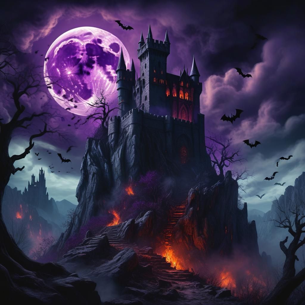 Dark Castle of Dracula: A Horror Painting