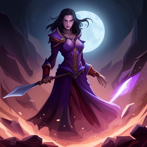 Dark Necromancer Sorcerer and Undead Monster