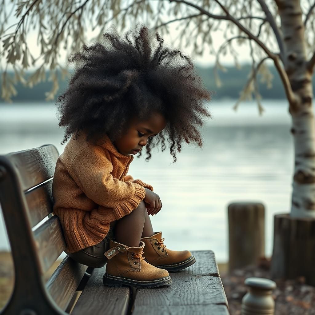 Ebony Toddler Girl in Serene Lakeshore Setting