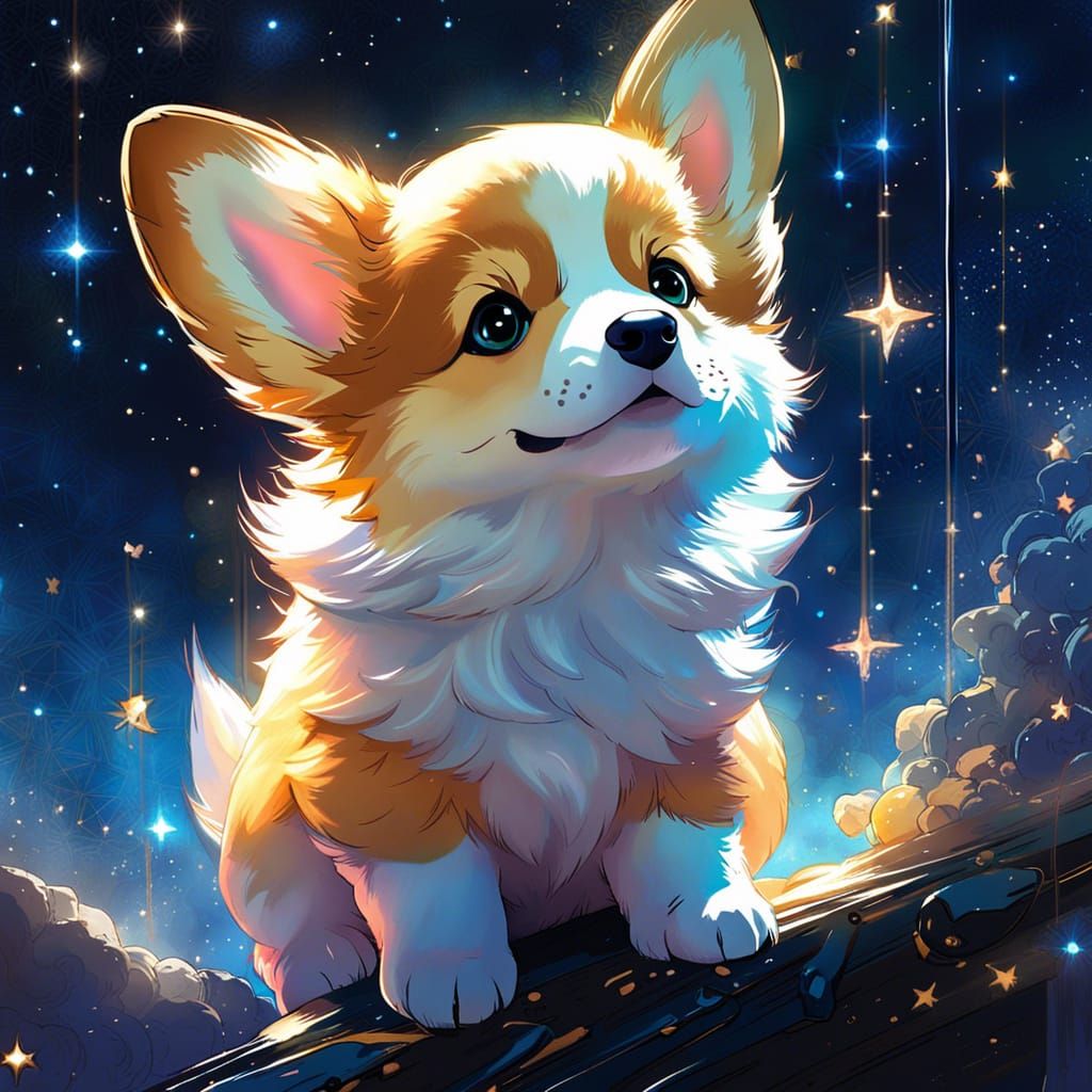 Wittle corgi under the night sky!
