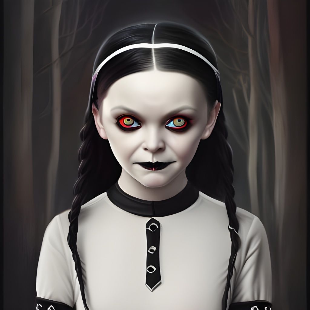 Dramatic Portrait of Wednesday Addams in Digital Art