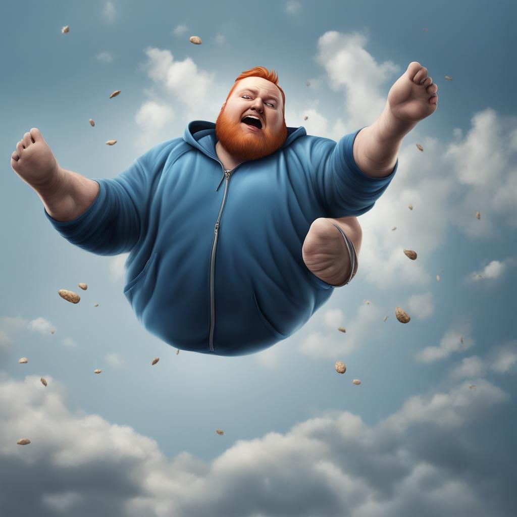 Ginger-Bearded Man in Blue Hoodie Falling