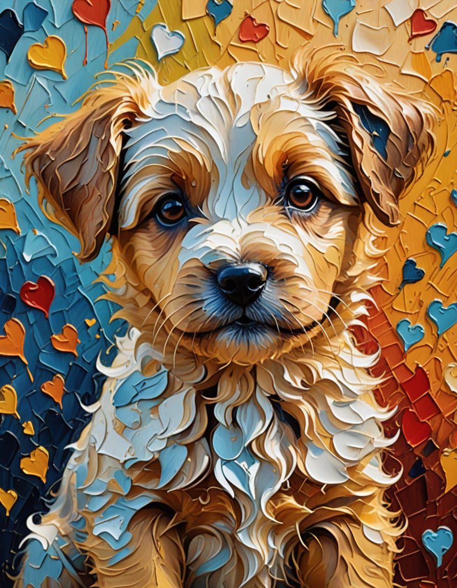 Puppy Love in Impasto Style with Dreamy Colors