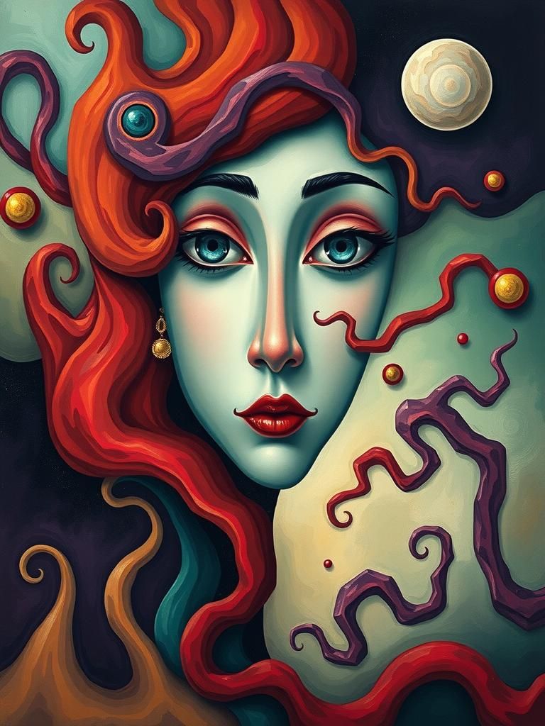 Surreal Face in Dreamlike Biomorphic Landscape