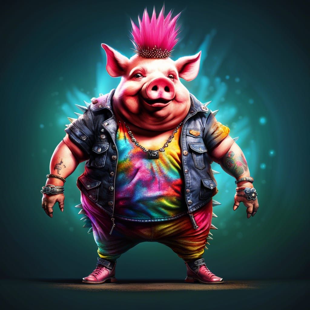 Punk Pig in Fancy Dress with Mohican
