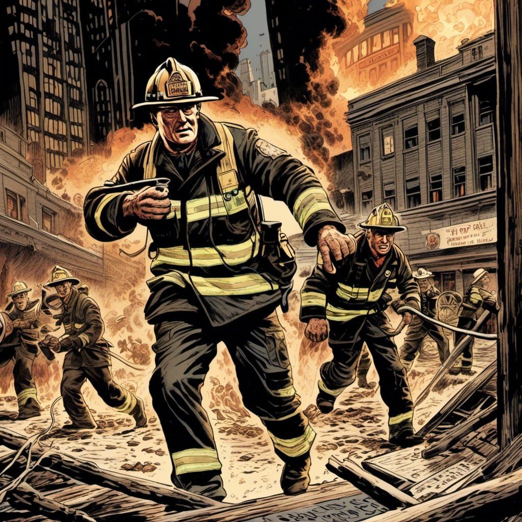 John Wayne as Firefighter in Comic Book Art