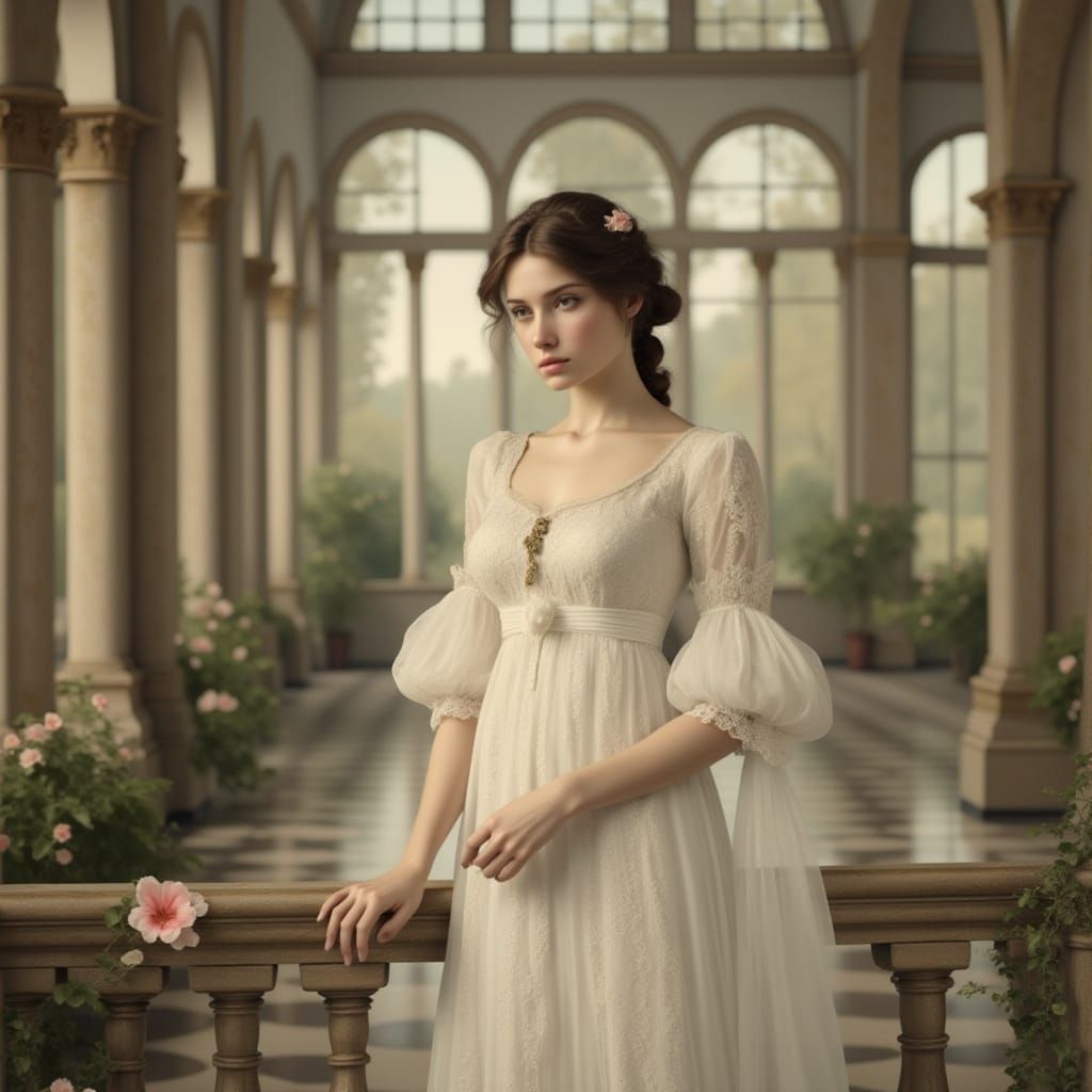 Ethereal Regency Beauty Ascends Palladian Staircase
