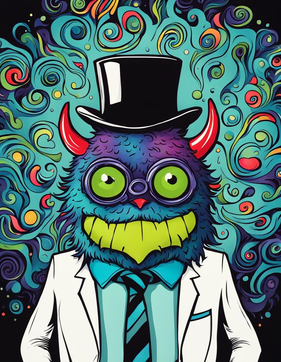 Whimsical Doodle of Businessman in Monster Mask